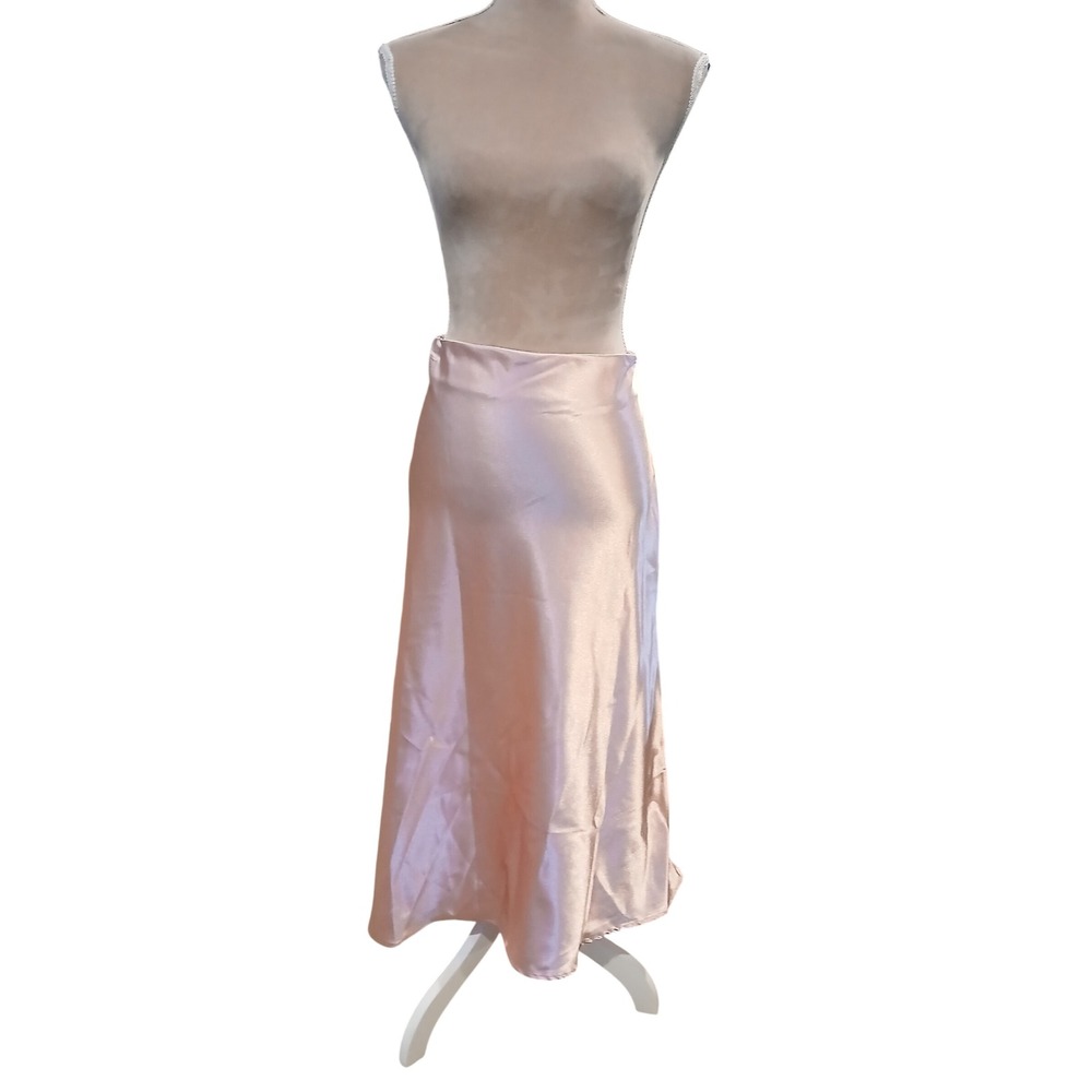 SHEIN BAE Womens XL Blush Pink Satin Midi Slip Skirt High Waisted